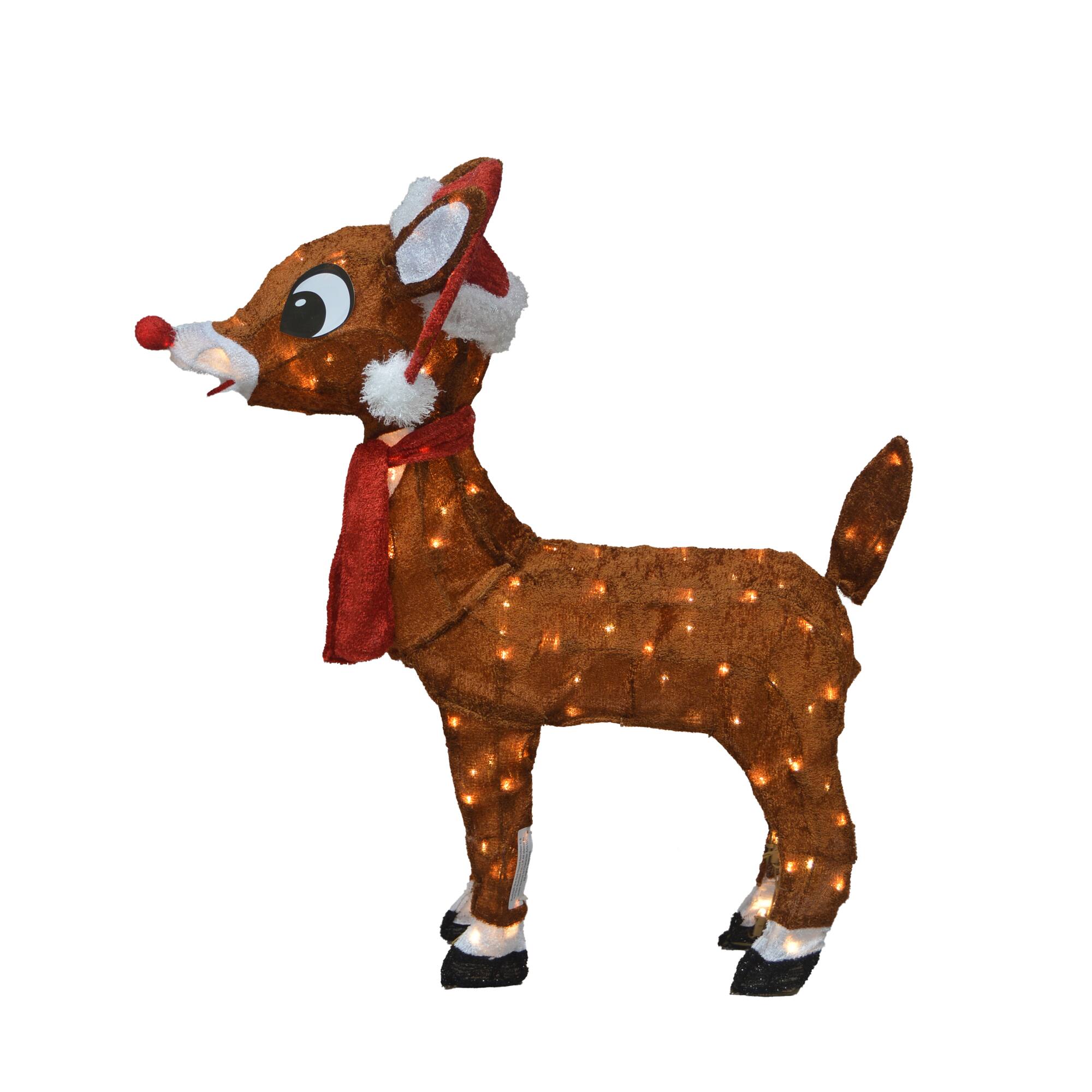ProductWorks Rudolph 2ft. 3D Pre-Lit Rudolph with Santa Hat Scarf Yard Art